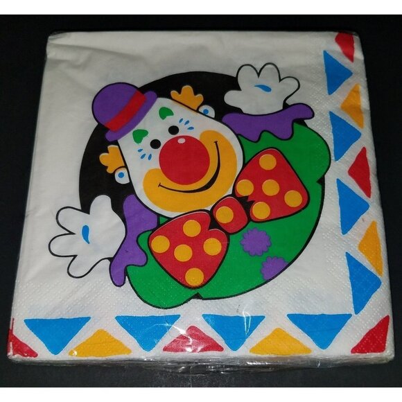 NEW Clown Birthday Party Lot 2 Pkgs Napkins 1 Plastic Tablecloth Happy Creepy - Picture 3 of 8